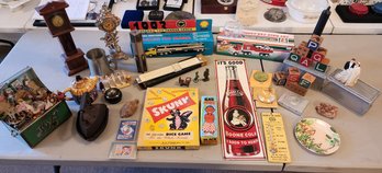 What You See Is What You Get ! Table Lot Of Smalls ~ Tin Signs ~ Adult ~ Wood Blocks ~ 2 New Trucks LOT #15