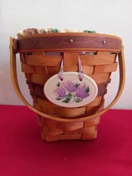 Longaberger Basket With Floral Lining And Plaque #8