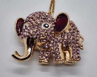 Austrian Crystal & Enameled Elephant Pendant With Gold Over Stainless Chain