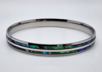 Abalone Shell Enameled Bangle Bracelet In Stainless