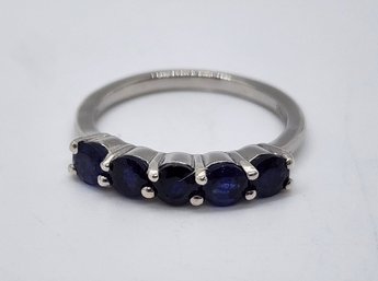 Blue Sapphire Ring In Platinum Over Sterling