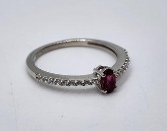 Premium Rubelite, White Zircon Ring In Platinum Over Sterling