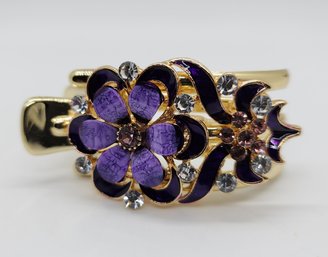 Austrian Crystal, Purple Resin Flower Hair Clip In Gold Tone