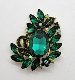 Neon Green, Austrian Crystal Green Glass Floral Brooch