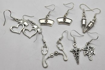 5 Pair Of Assorted Nurse Earrings With Sterling Ear Wires