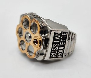 Russian Roulette Men's Ring In Silvertone