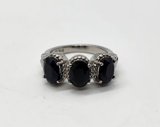 Midnight Sapphire 3 Stone Ring In Stainless Steel