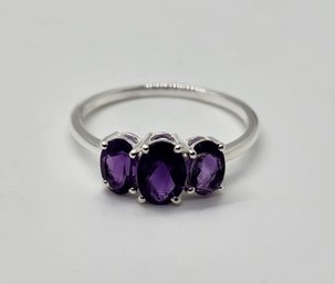 African Amethyst 3 Stone Ring In Sterling Silver