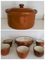 Antique German Stoneware, Six Bowls And Lidded Pot - Very Rare!