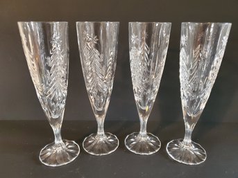 Set Of Four Mikasa Christmas Tree Champagne Flutes