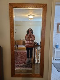 Great Tall Antique Oak STAINED Solid Wood  Heavy Full Length Hall Mirror