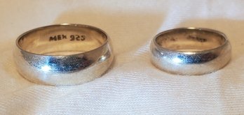 2 Heavy Sterling Silver Wedding Bands Sizes 9 & 3.5 ~ 8.74 Grams