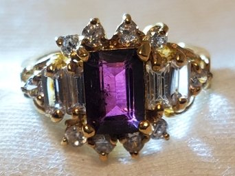 Stunning Gold Plated Tested Garnet Cocktail Ring With CZs