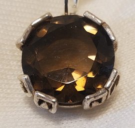 Sterling Silver 30' Italian Necklace With Stunning Sterling Smokey Quartz Pendant ~ 5.42 Grams Total Weight