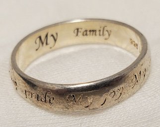 Sterling Silver Size 7 Wedding Band 'My Love My Pride My Joy My Strength My Courage' ~ 2.61 Grams