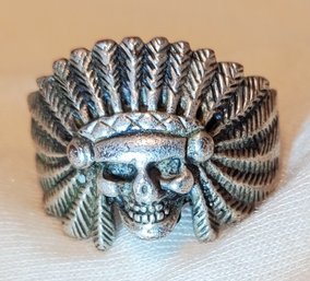 Sterling Silver Size 8 Native American Skull Ring With Open Back ~ 4.73 Grams