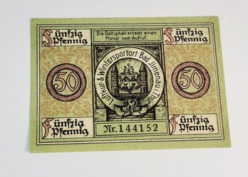 Antique.... August 1921s Notgeld  50 Pfennig Bank Note  German For 'emergency Money' UNC Condition