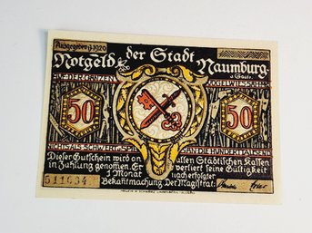 Antique.... 1921s Notgeld  50 Pfennig Bank Note  German For 'emergency Money' UNC Condition