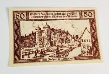 Antique.... August 1921s Notgeld  50 Pfennig Bank Note  German For 'emergency Money' UNC Condition