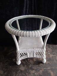 Glass Top Round Wicker Side Table