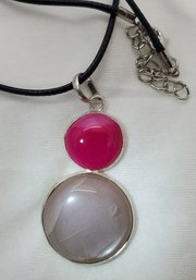 Silver Plated Beautiful Pink Lace And Moonstone Pendant With 18' Rope Necklace