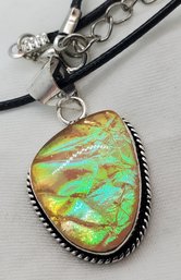 Silver Plated Manufactured Pink/White Australian Triplet Opal Pendant ~ 1' X 3/4' On A Rope Necklace