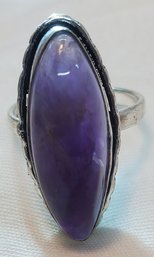 Silver Plated Size 9 Gorgeous Natural Amethyst Ring ~ 1 1/8' X3/8'