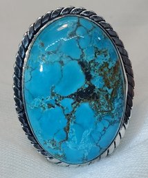 Silver Plated Size 8 Huge Southwest Style Turquoise Ring ~ 1 1/8' X7/8'