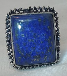 Silver Plated Size 7 Lapis Lazuli Ring ~ 3/4' X 5/8'