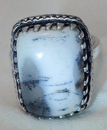 Silver Plated Size 8 Colorful Dendrite Opal Ring ~ 3/4' X 9/16'