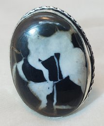 Silver Plated Size 9 Incredible Looking Huge Spider Septarian Ring ~ 1 3/8' X 1'