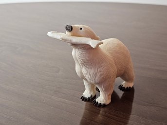 Aningayou Carved Polar Bear With Fish