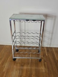 Contemporary Stainless Rolling Wine Rack / Bar Cart