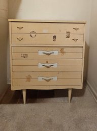 Mid Century Cream And White Colored Four Drawer Chest Of Drawers