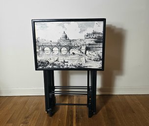 Set Of Four Artex Butlerette Black And White Folding TV Tray Tables