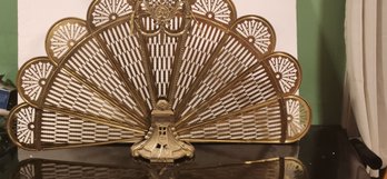 Vintage Brass Peacock Fireplace Screen