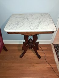 Quality Victorian East Lake Lamp Table With Heavy Marble Top