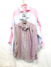 3 Men's Button Down, Long Sleeve Shirts: ETRO, Zegna Sport, T.M Lewin And More Size M & L
