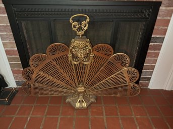 Brass Fireplace Screen Fan With Ornate Decoration