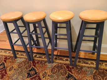 (4) Wood Bar Stools With Swivel Seats Made In Malaysia