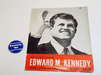 Campaign 1980 Edward M. Kennedy  Endorsement Fold Out  Poster And Pin