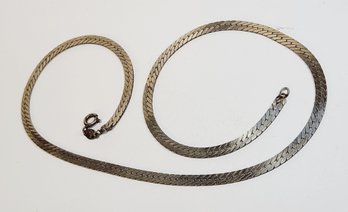 Beautiful Sterling Silver Flat Herringbone Snake Chain Link  Necklace