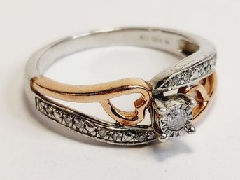 Unique 10k Gold And Sterling 2 Tone Diamond Ring