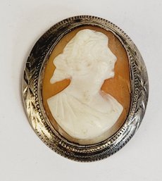 Antique Large Sterling Silver  Carved Cameo Shell Pin/ Brooch