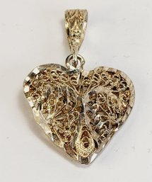 Antique Sterling Silver Fillagree Hollow  Heart Pendant