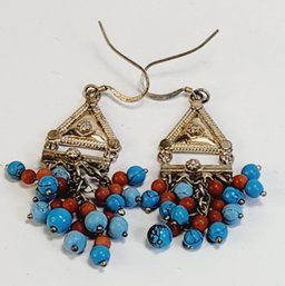 Vintage Sterling Silver Dangly Hanging Beaded Earrings