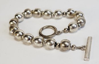 Classic Silver Tone Ball Bead Chain  Bracelet With Toggle Clasp