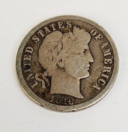 1916 Barber SILVER Dime (last Year)