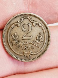 Antique 1894 Austrian 2 Cent Piece