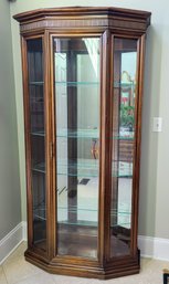 Cantilevered Glass And Wood Curio Display Cabinet With Interior Light